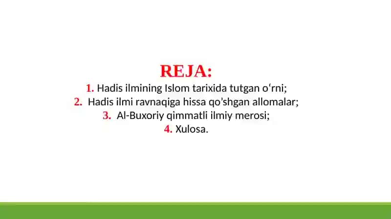 Hadis ilmining paydo bo'lishi. Al-Buxoriy asarlari (TAQDIMOT) 2