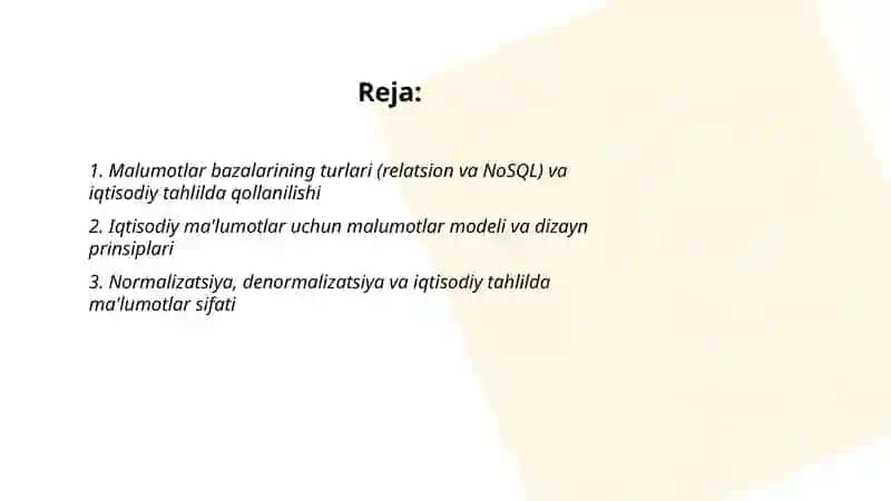 Malumotlar bazalari va ularning iqtisodiy tahlilda qollanilishi 2