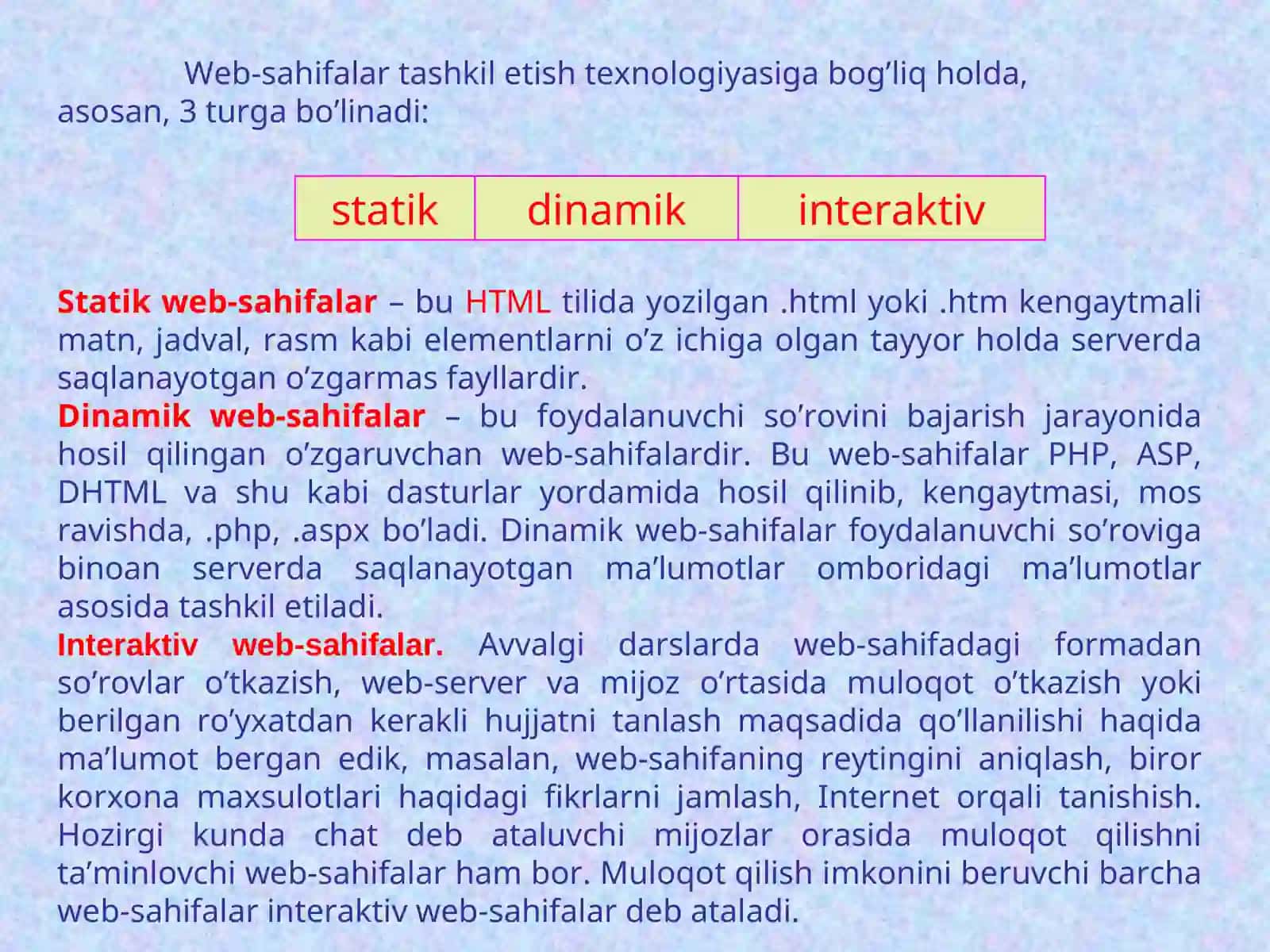 Interaktiv Web-sahifalar 2