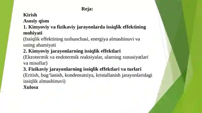 Kimyoviy va fizikaviy jarayonlarning issiqlik effektlari 2