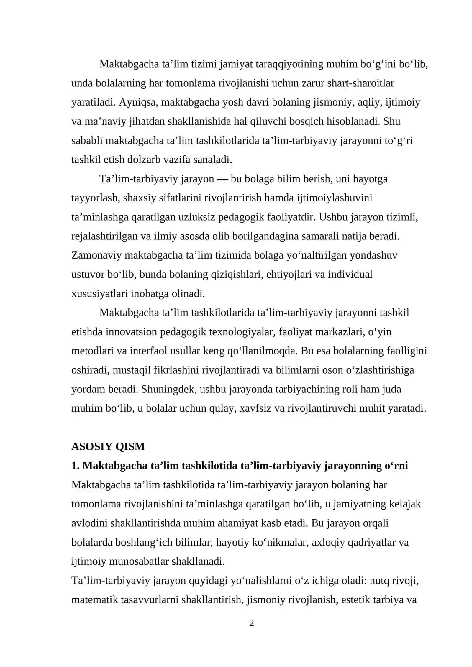 Maktabgacha ta’lim tashkilotida ta’lim-tarbiyaviy jarayonni tashkil etish 2