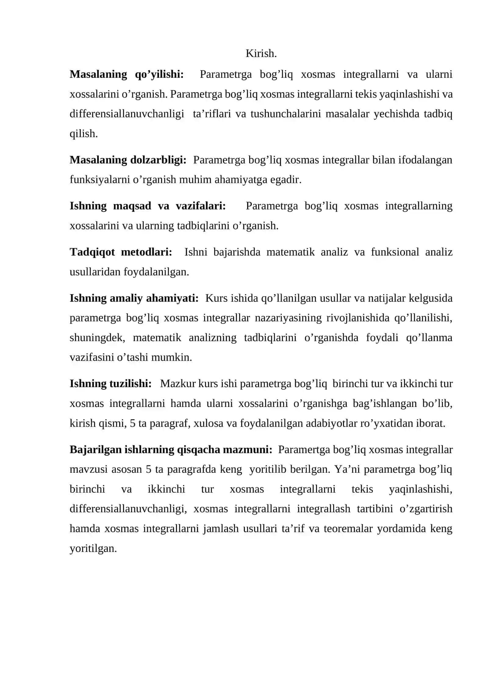 Parametrga bog’liq xosmas integrallar 2