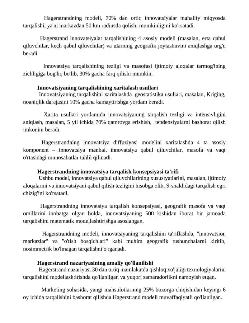 T.Hagerstrandning innovatsiyalarning tarqalishi konsepsiyasini tahlil qilish 2