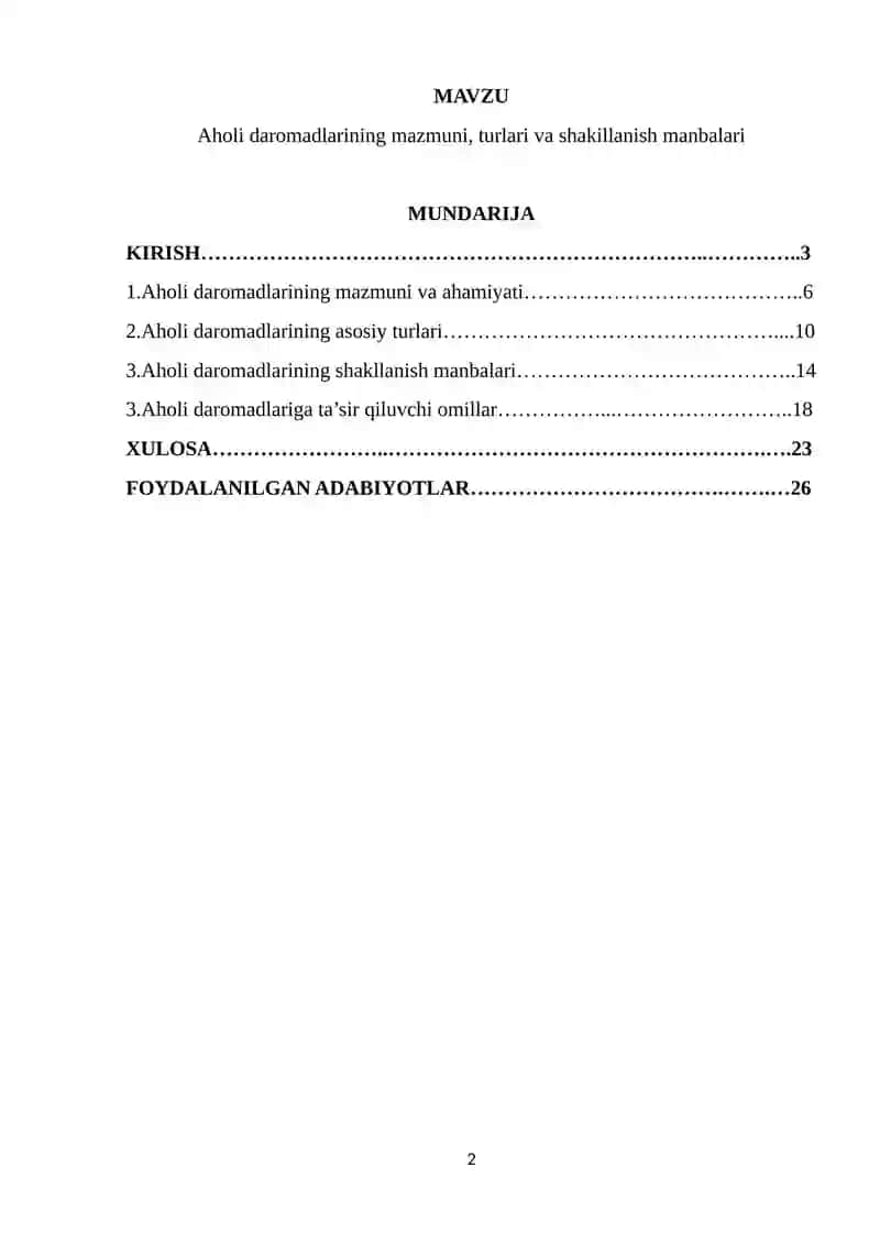 Aholi daromadlarining mazmuni, turlari va shakillanish manbalari 2