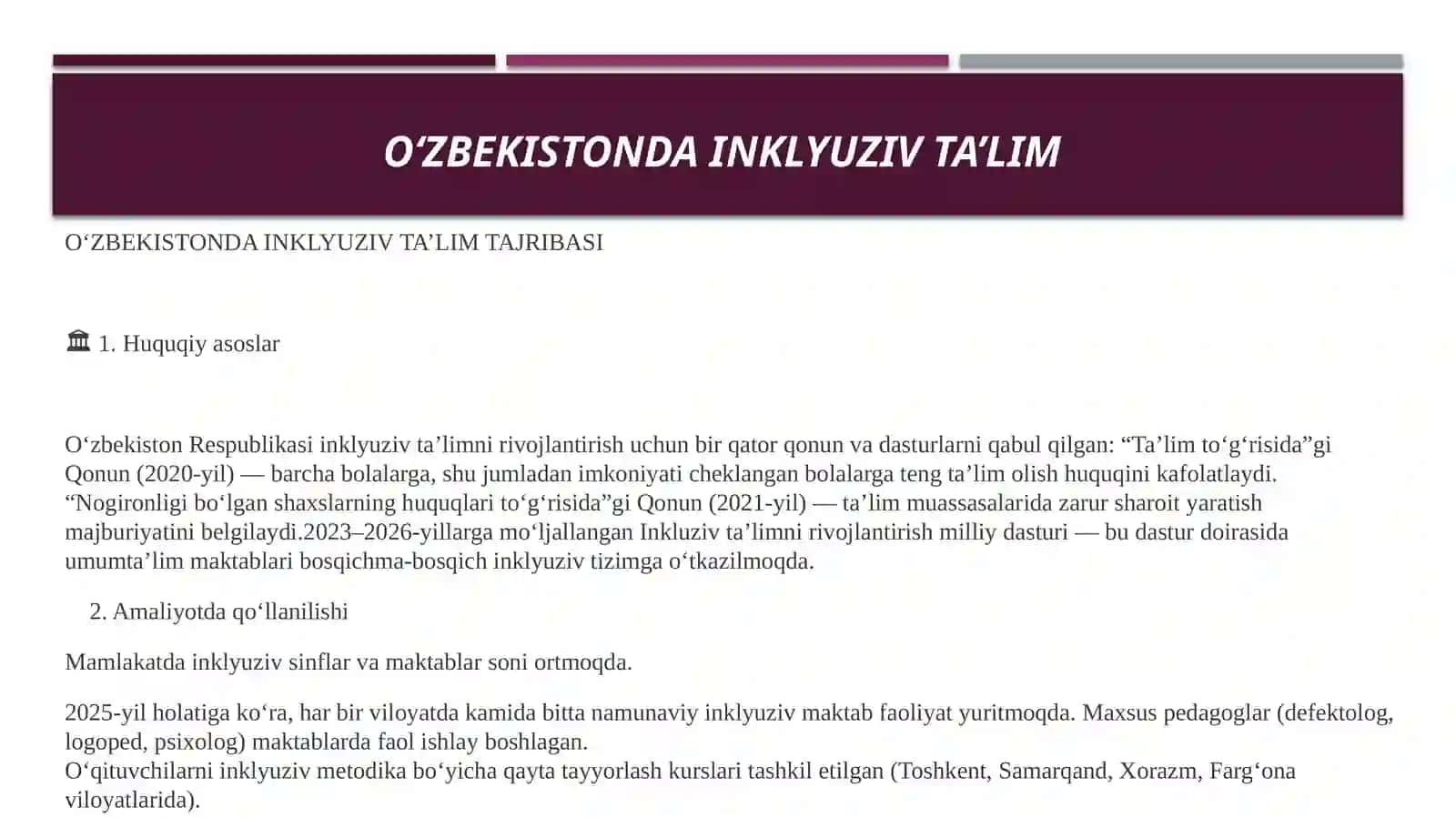 Inklyuziv Ta‘lim prinsiplari, Metodlari, kategoriyalari 2
