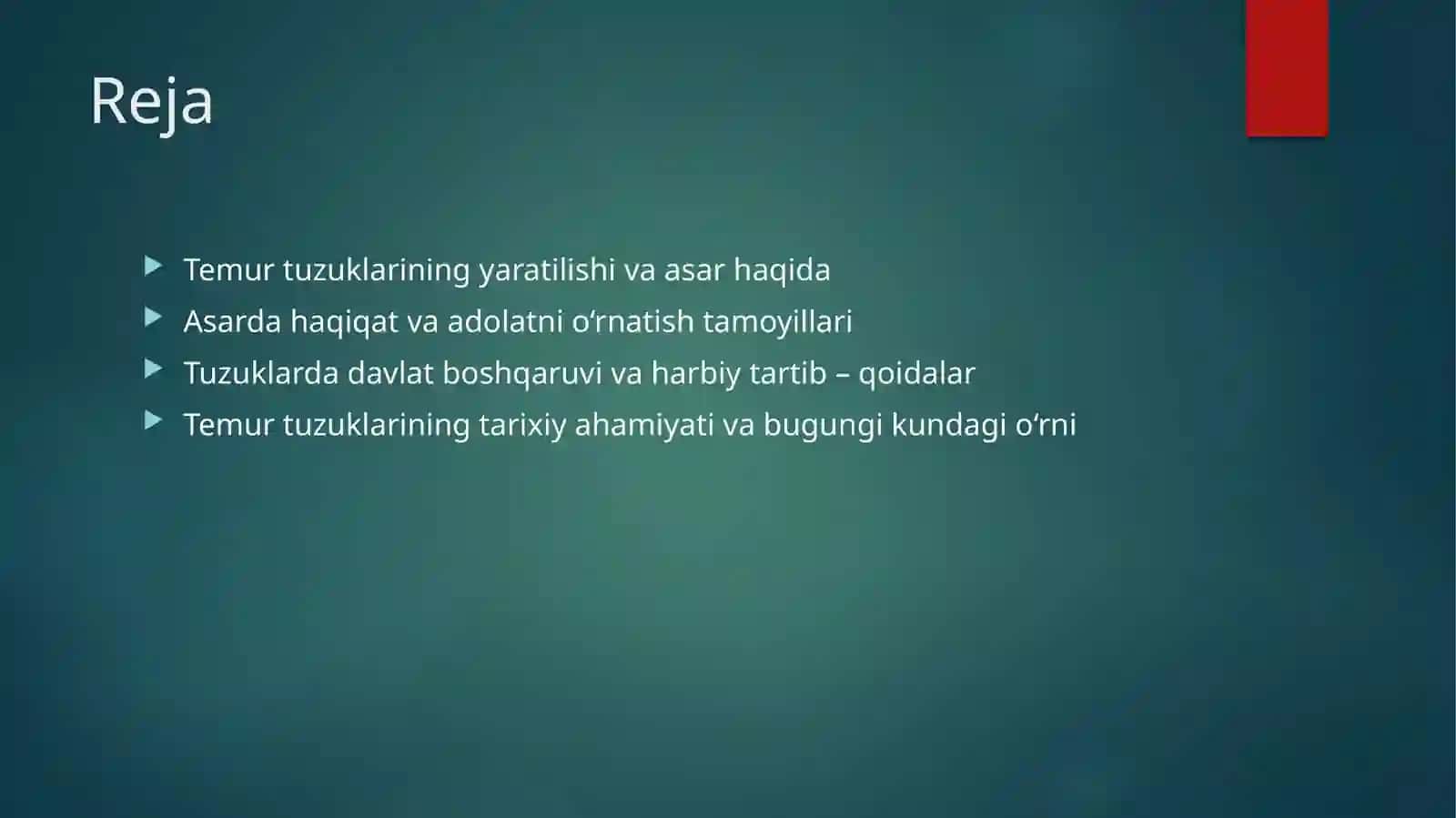 TEMUR TUZUKLARI ASARIDA DAVLATCHILIKNI BOSHQARISH TAMOYILLARI HAQIQAT VA ADOLATNI O‘RNATISHDA INSONPARVARLIK G‘OYALARI 2