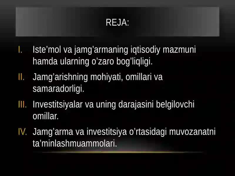 Iste’mol, jamg’arma, investitsiyalar 2