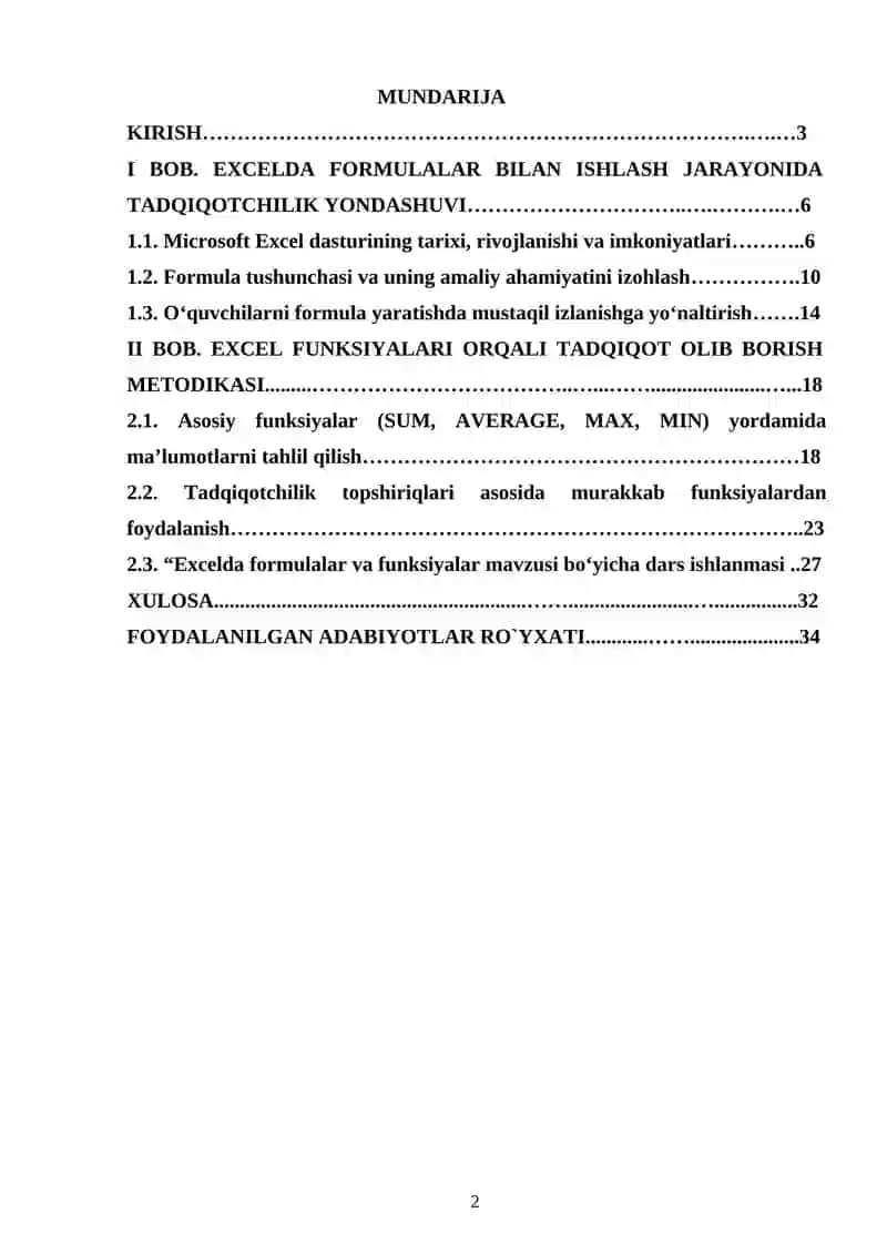 Excelda formulalar va funksiyalar mavzusida tadqiqotchilik yondashuvidan foydalanish 2