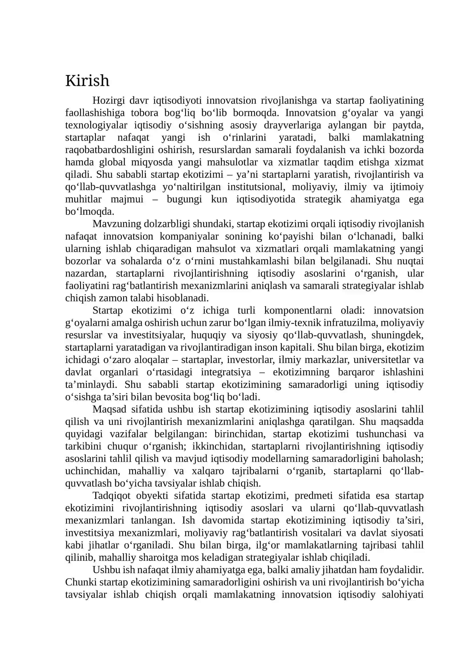 Startap ekotizimini rivojlantirishning iqtisodiy asoslari 2
