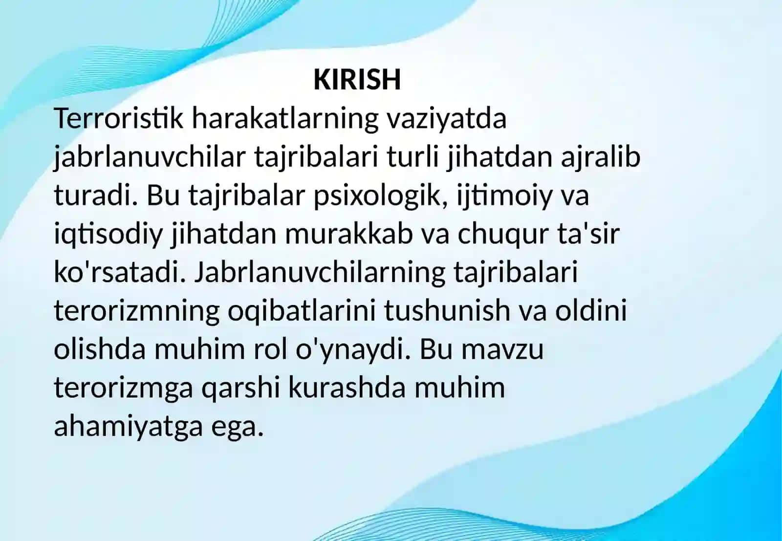 TERORCHILIKHARAKATI VAZIYATDA JABRLANUVCHILAR TAJRIBASINING HUSUSIYATLARI 2