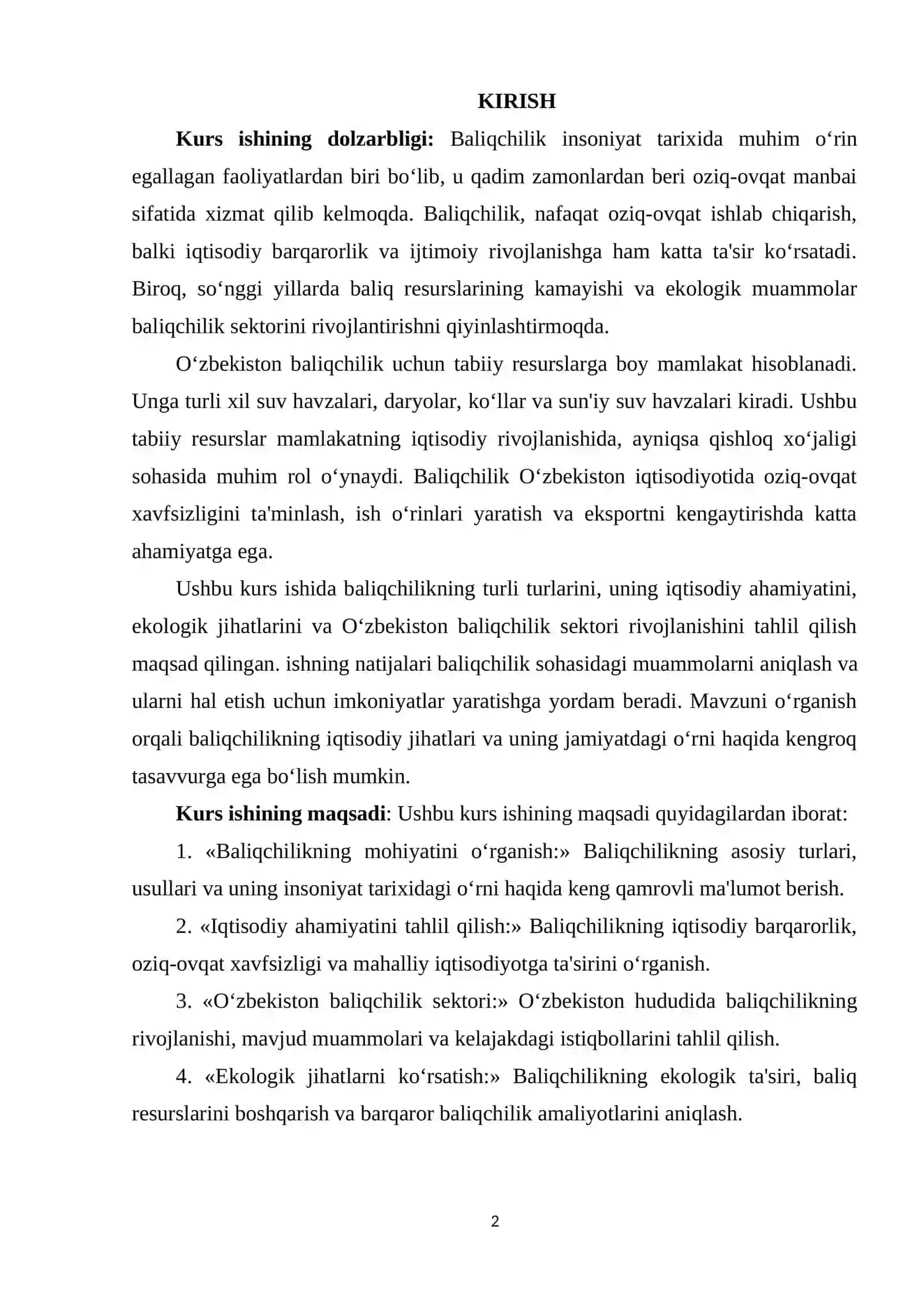 Bob baliqchilikning rivojlanishi bo'yicha yurtimizda olib borilayotgan islohatlar 2