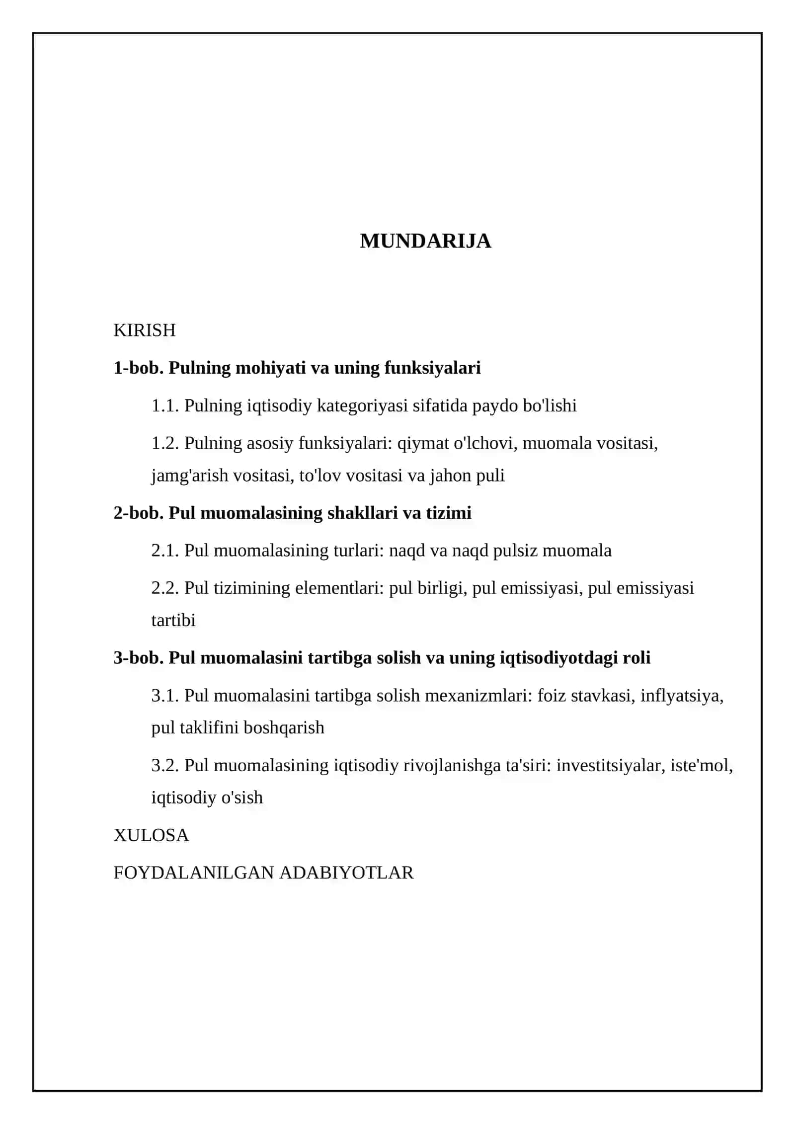 Pul muomilasi va uning tashkil etilish asoslari 2