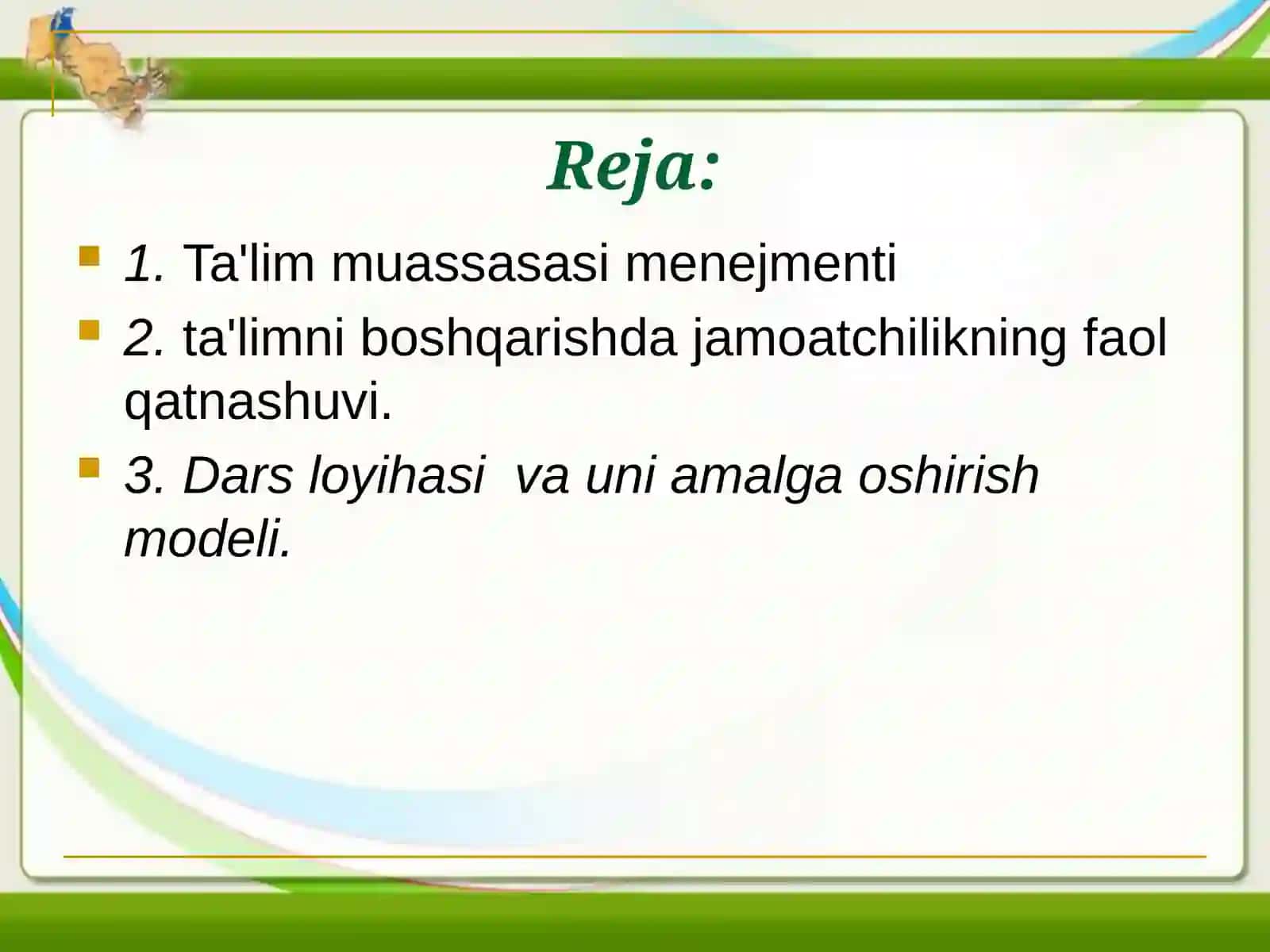 Ta’lim muassasalari faoliyatini innovatsion boshqarish loyihasini ishlab chiqish 2