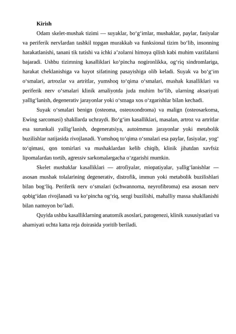 Suyak va bo‘g‘im o‘smalari, artroz va artritlar, yumshoq to‘qima o‘smalari, skelet mushaklari kasalliklari va periferik nerv o‘smalari 2