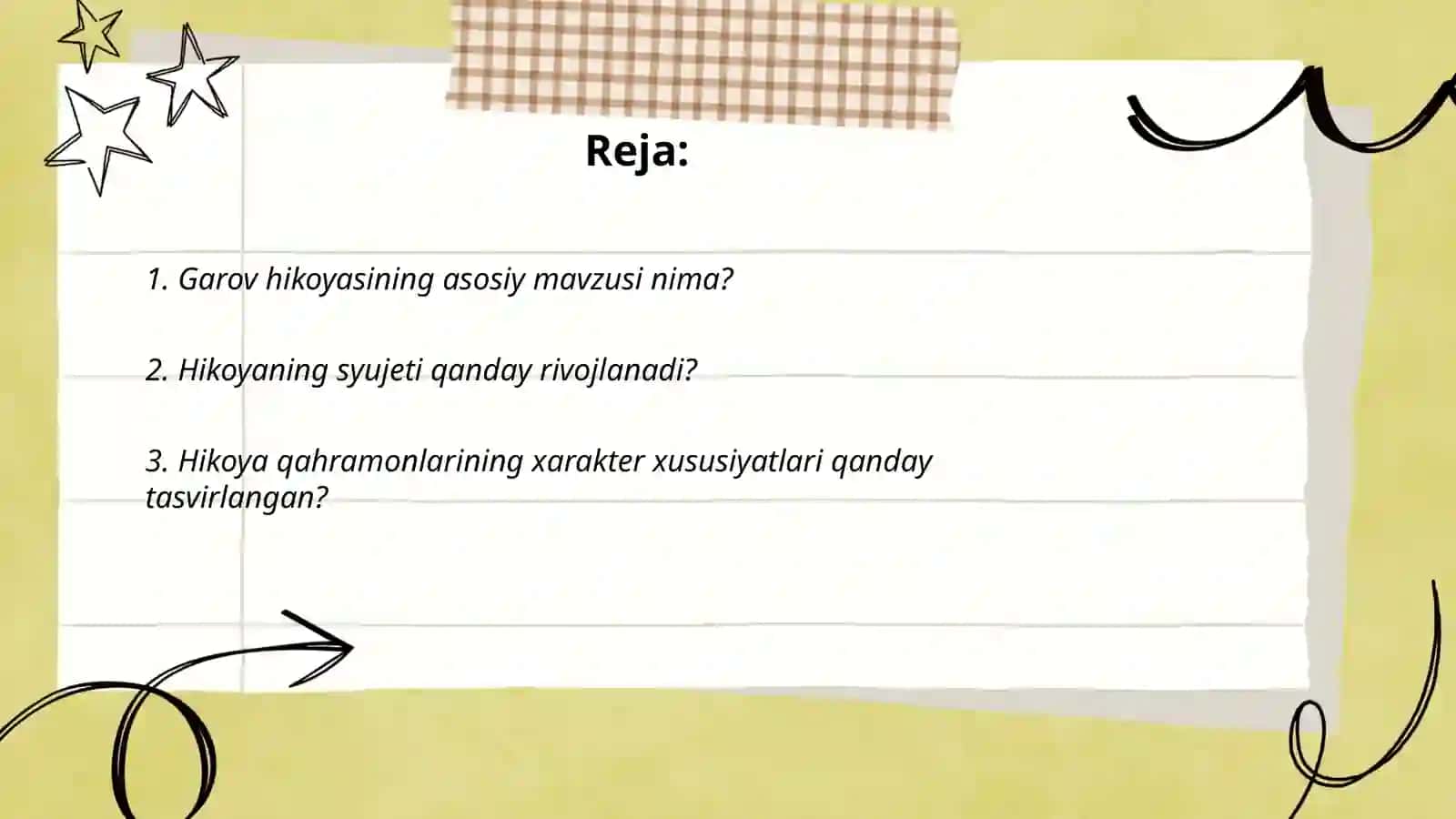 Garov hikoyasi bo'yicha o'quv tahlilga oid savollar 2
