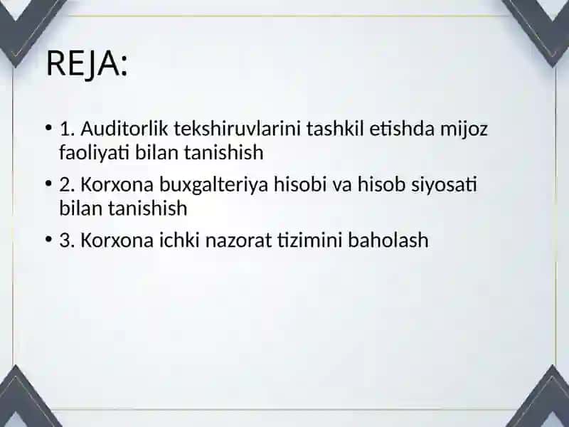 Auditorlik tekshiruvi vaqtida ichki nazorat tizimini o'rganish, hamda baholash 2