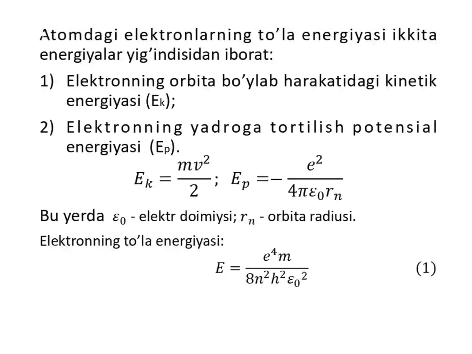ELECTRONS' ENERGIES IN THE ATOM 2