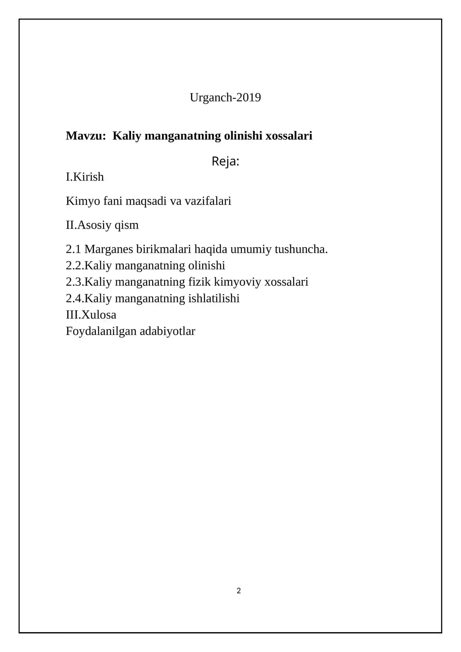 Kaliy manganatning olinishi va xossalari 2