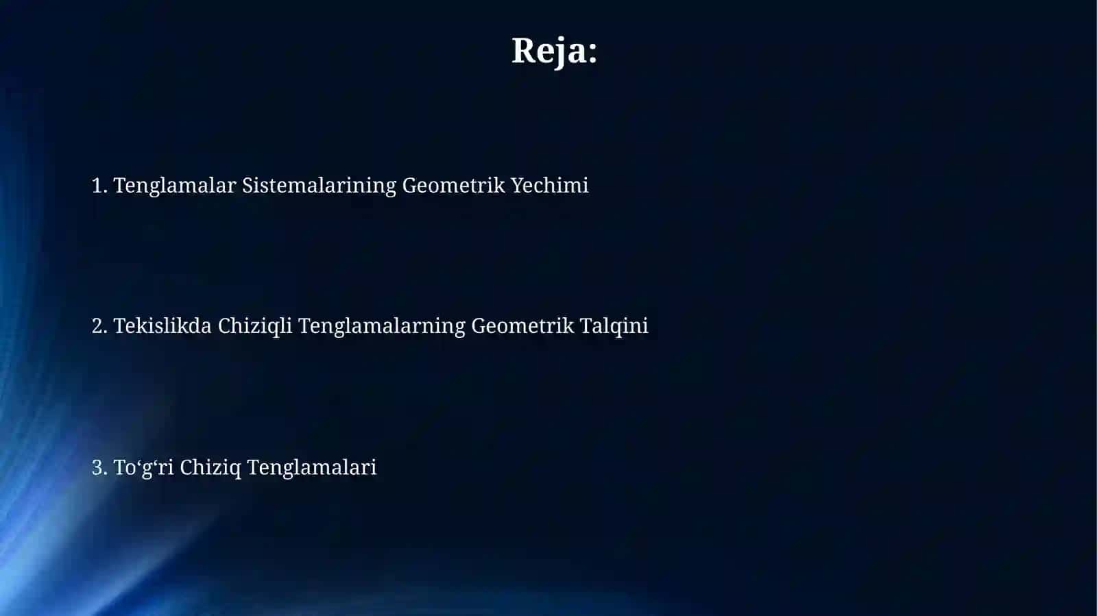 Tekislikdagi toʻgʻri chiziq tenglamalarining geometrik talqini 2
