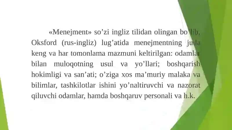 Menejmentning rivojlanish tarixi va hozirgi holati 2