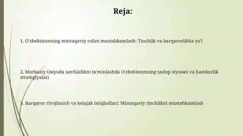 O'zbekistonning Markaziy Osiyoda tinchlik va barqarorlikni ta'minlash yoli 2