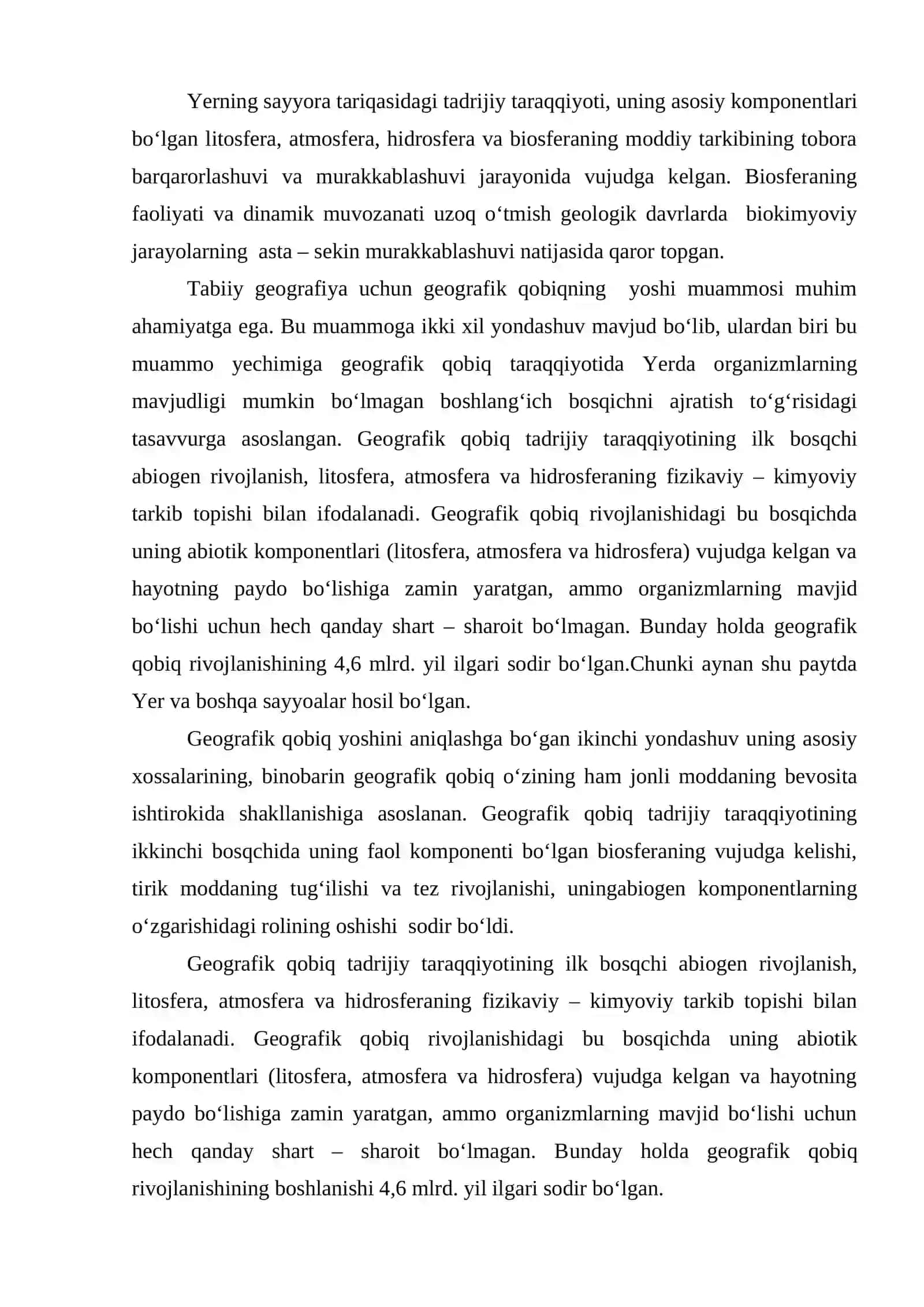 Geografik qobiq va biosferaning vujudga kelishi va rivojlanishining qisqacha tarixi 2