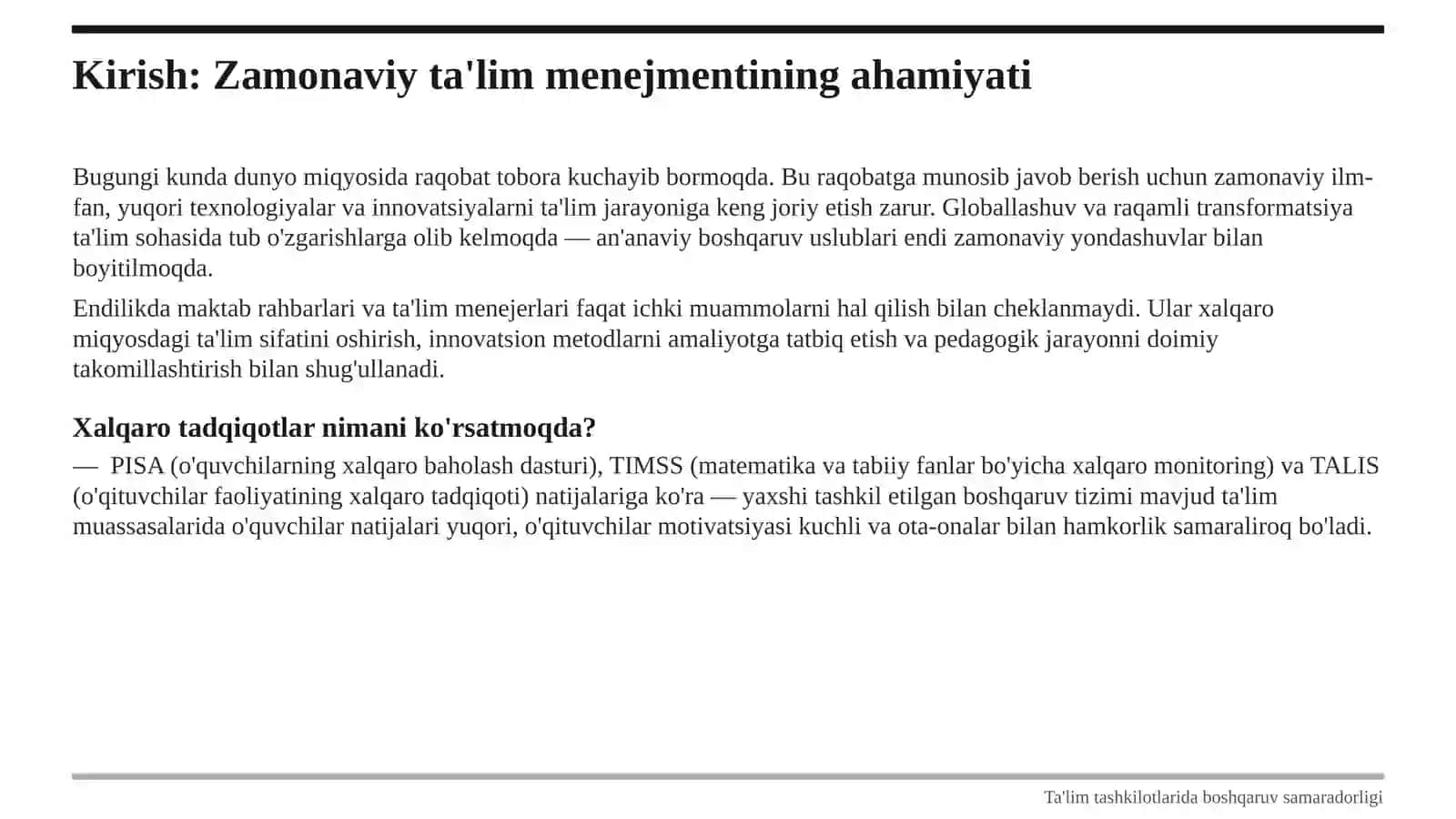 TA'LIM TASHKILOTLARI VA TASHKILOTLARDA BOSHQARUV SAMARADORLIGI 2