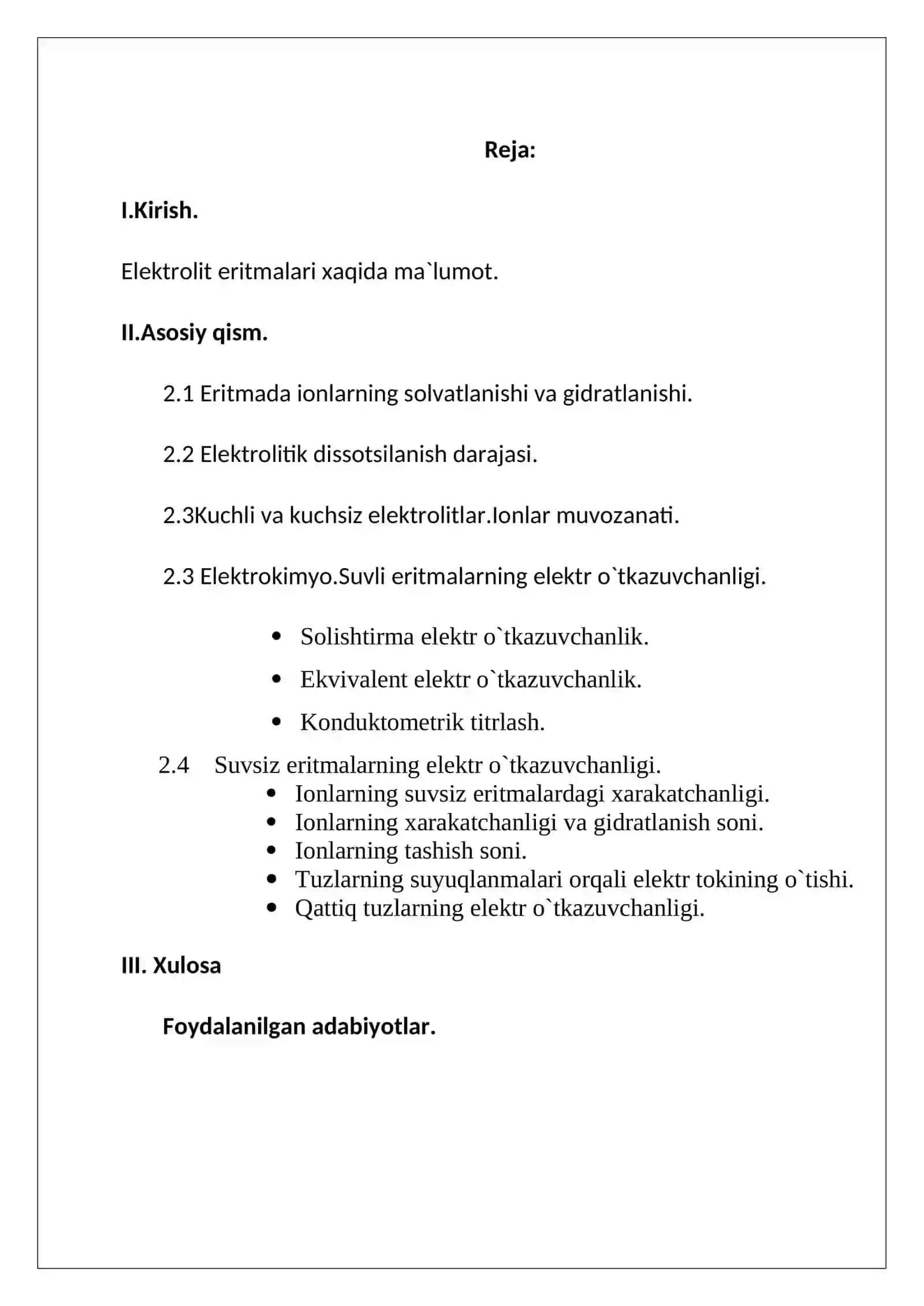 Elektolit eritmalarining elektr o'tkazuvchanligi 2