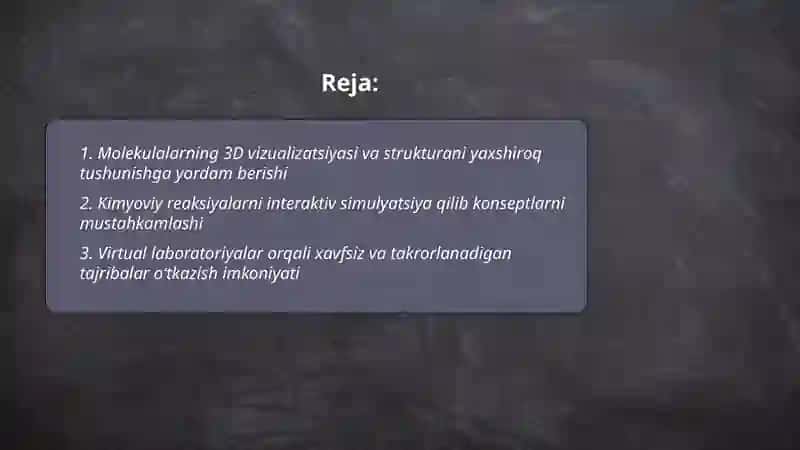 Kimyo fanini kompyuter dasturlaridan oʻrganishning afzalliklari 2