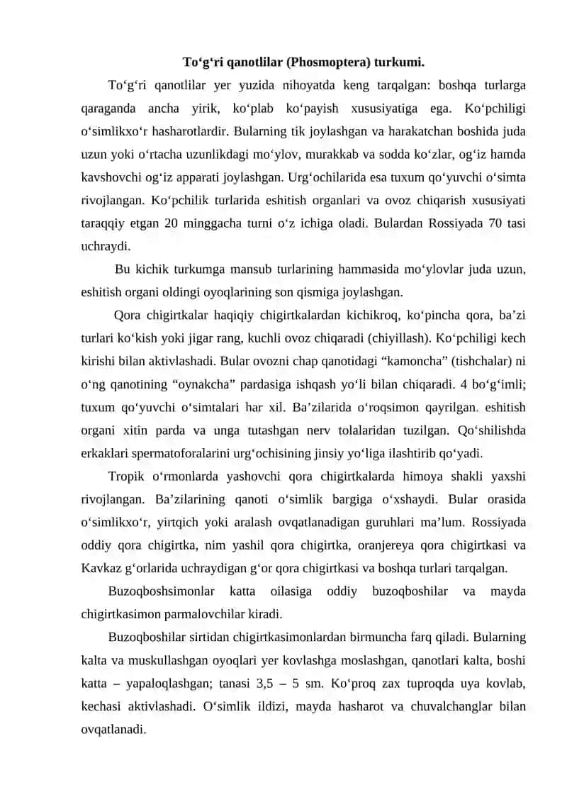 To‘g‘ri qanotlilar (Phosmoptera) turkumi 2