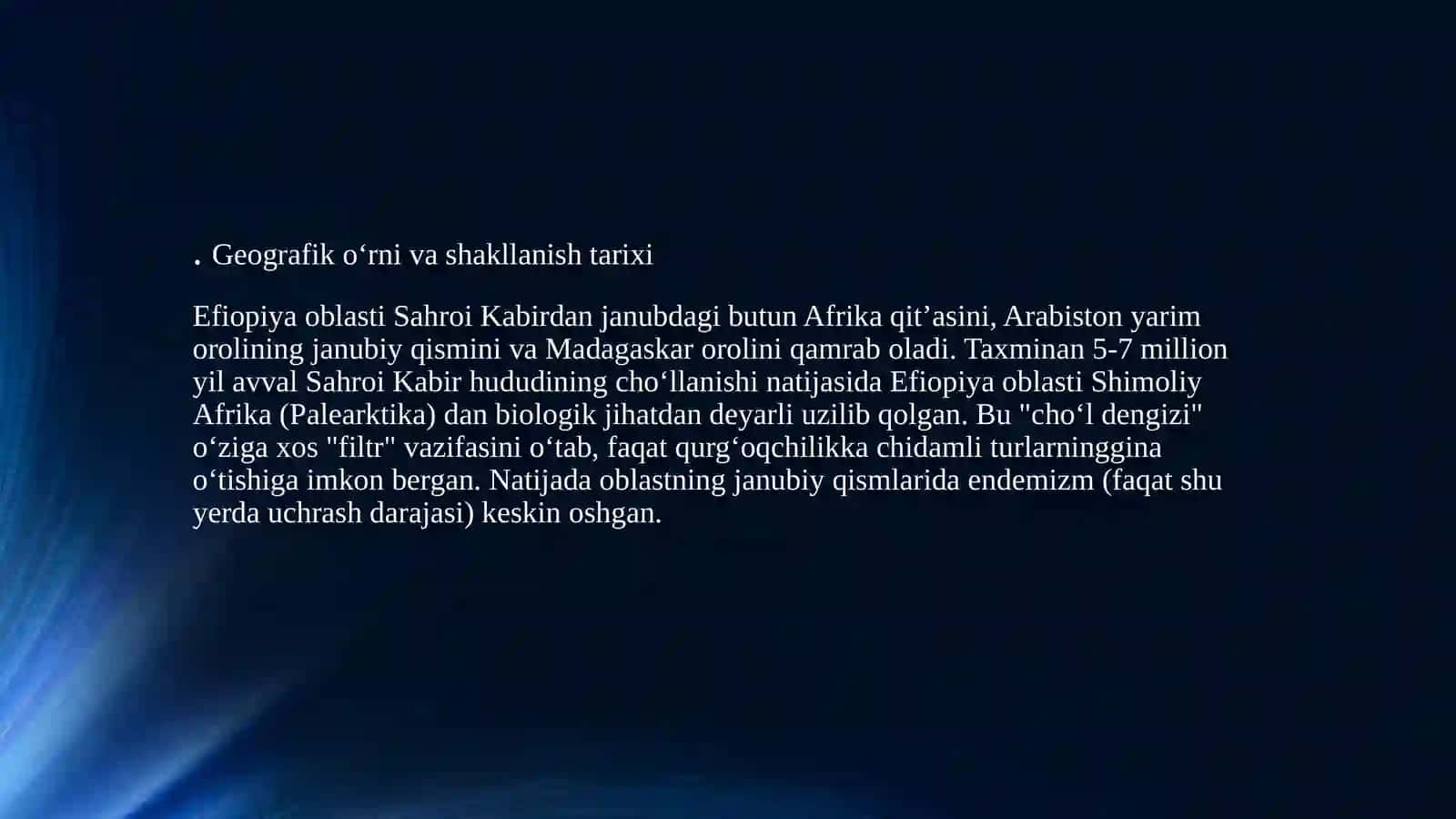 efiopiya faunistik oblasti hayvonot dunyosi 2