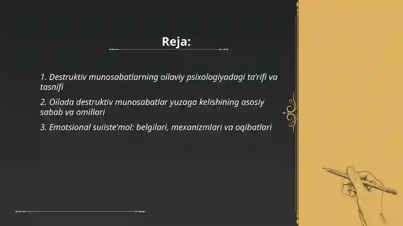 Oilada desturuktiv munosabatlar psixologiyasi 2