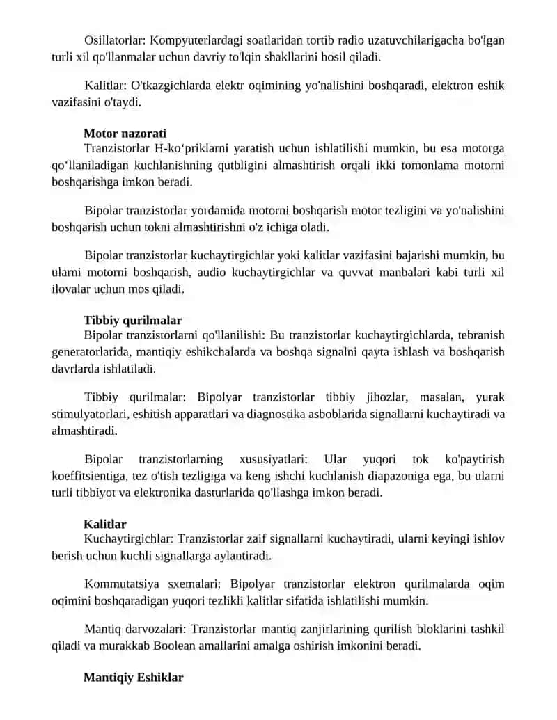 Bipolyar tranzistorlarning qo'llanishi 2