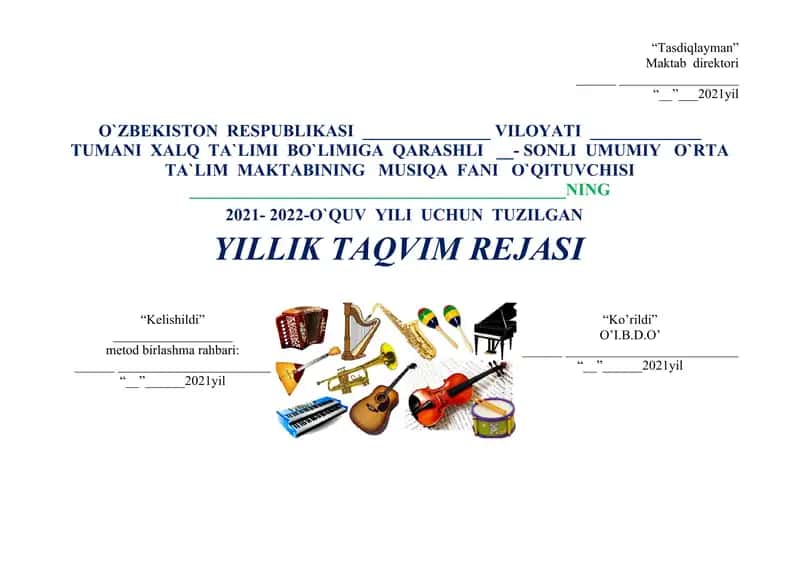 Yillik Taqvim Rejasi 2