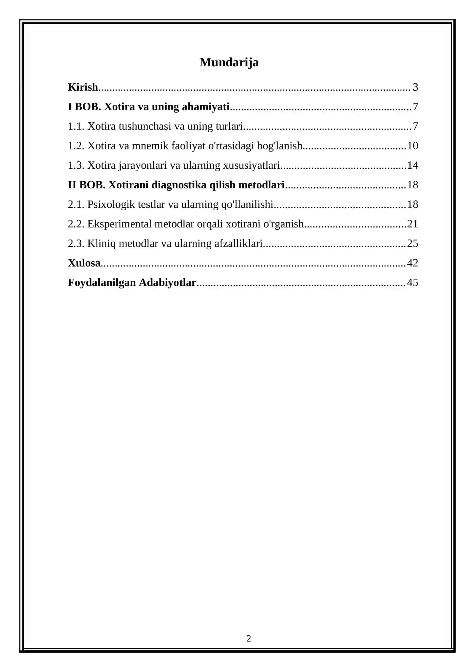Xotirani va mnemik faoliyat diagnostikasi. Xotirani Diagnostika qilish metodlari 2