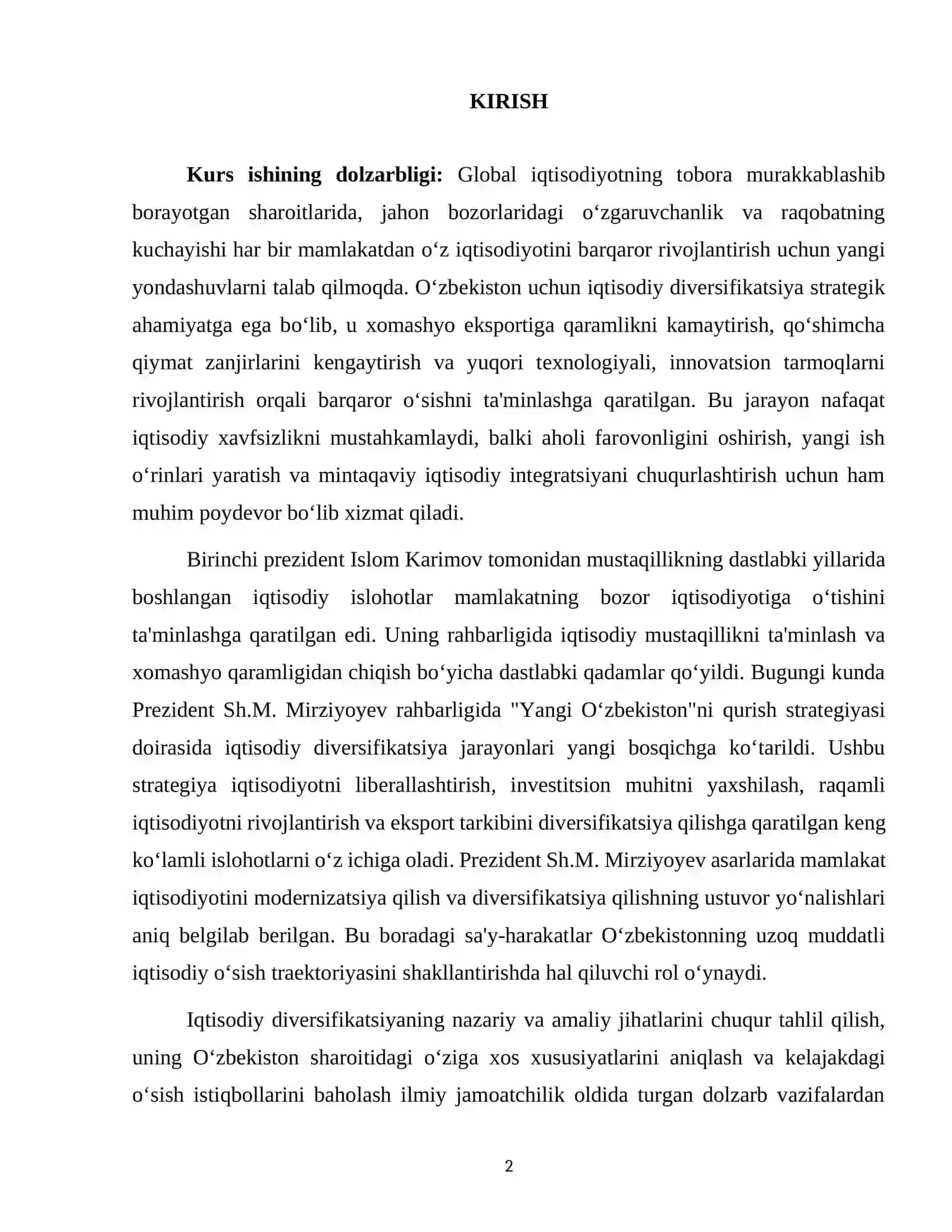 O‘ZBEKISTON IQTISODIYOTIDA DIVERSIFIKATSIYA VA O‘SISHNING UZOQ MUDDATLI TRAEKTORIYASI 2