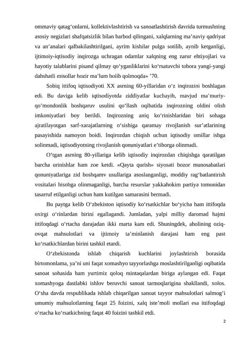 O’zbekiston mustaqilligining dastlabki yillarida iqtisodiy islohotlar strategiyasi (1991-2000 йиллар) 2
