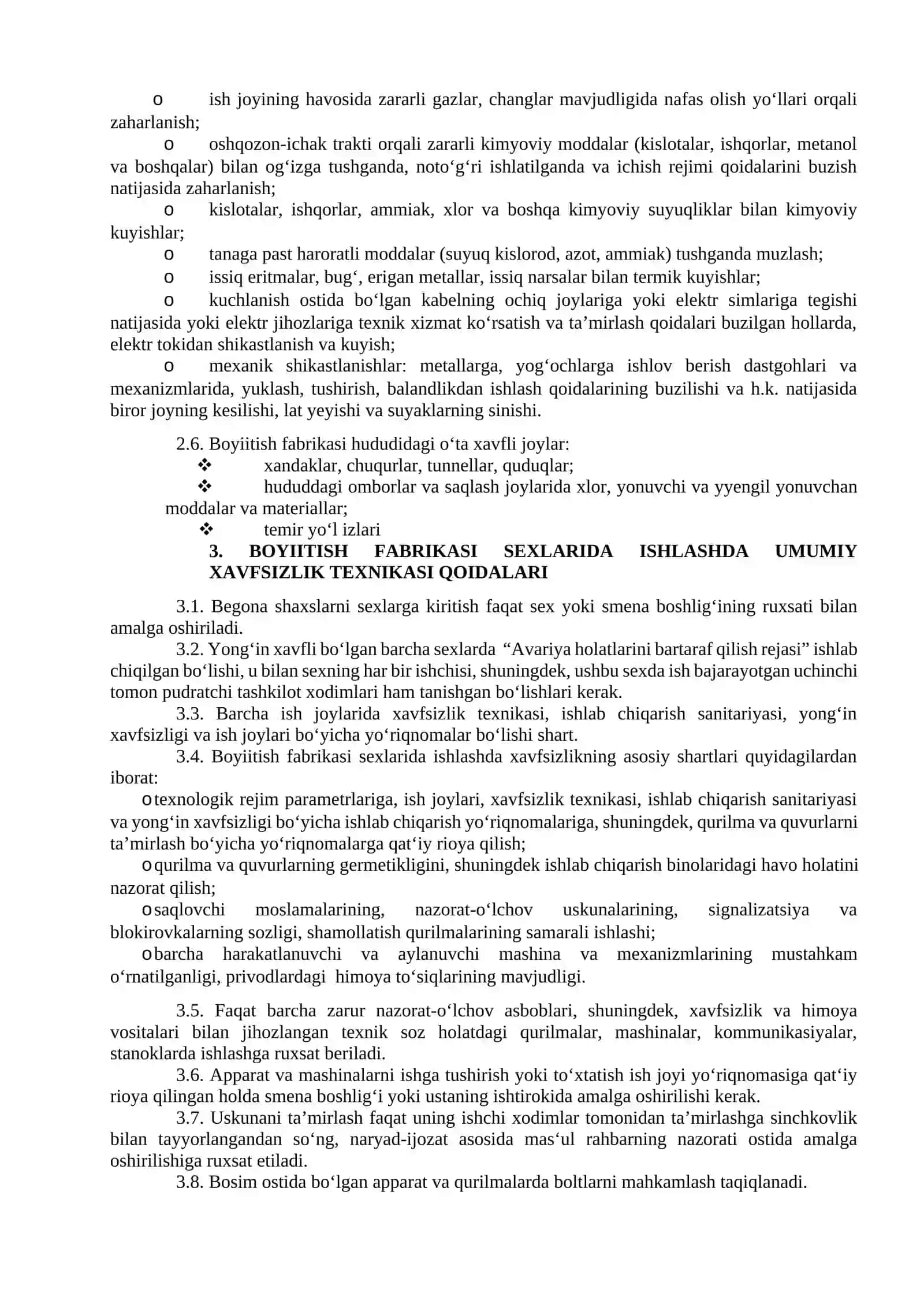 Boyitish fabrikalarida umumiy xavfsizlik qoidalari bo‘yicha yo’riqnoma 2
