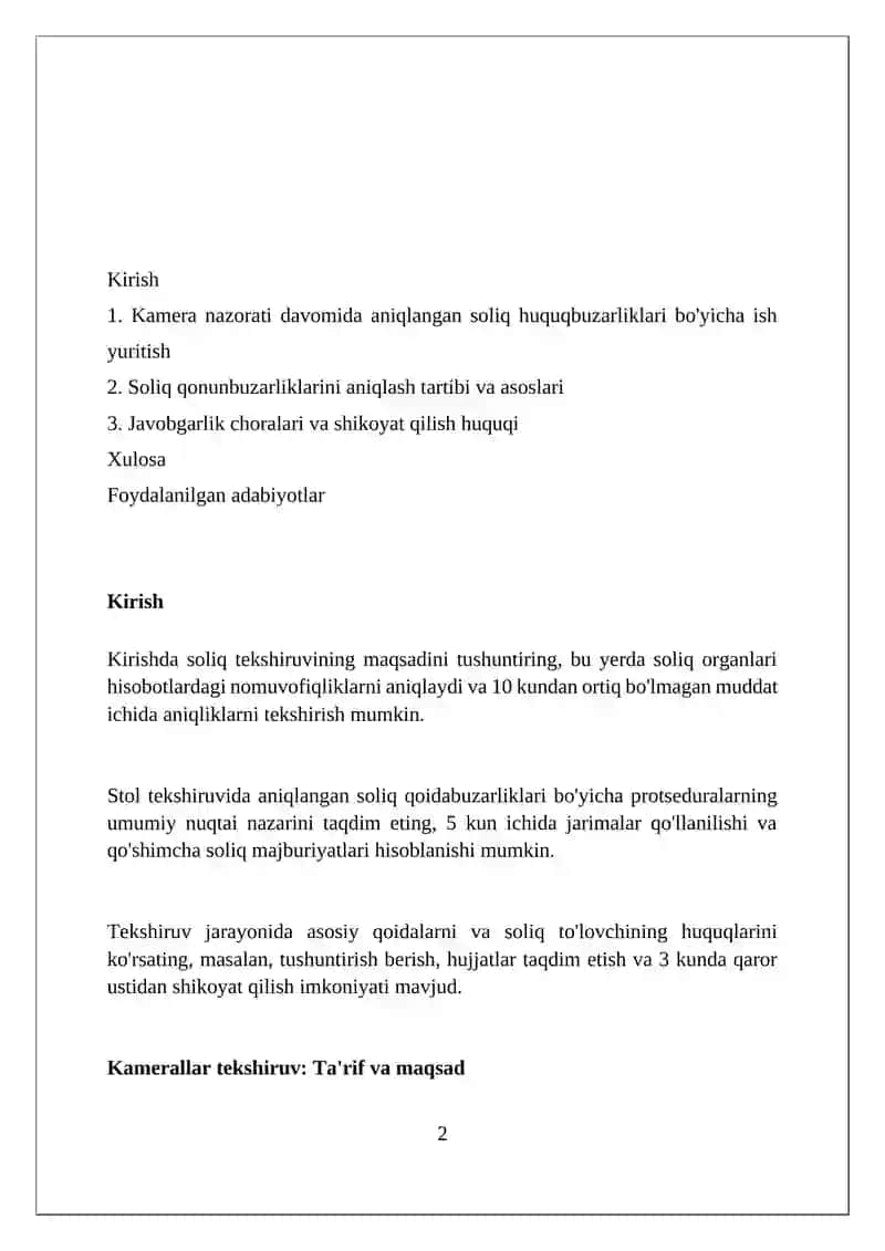 Kameral soliq tekshiruvida aniqlangan soliqqa oid huquqbuzarliklar bo’yicha ish yuritish 2