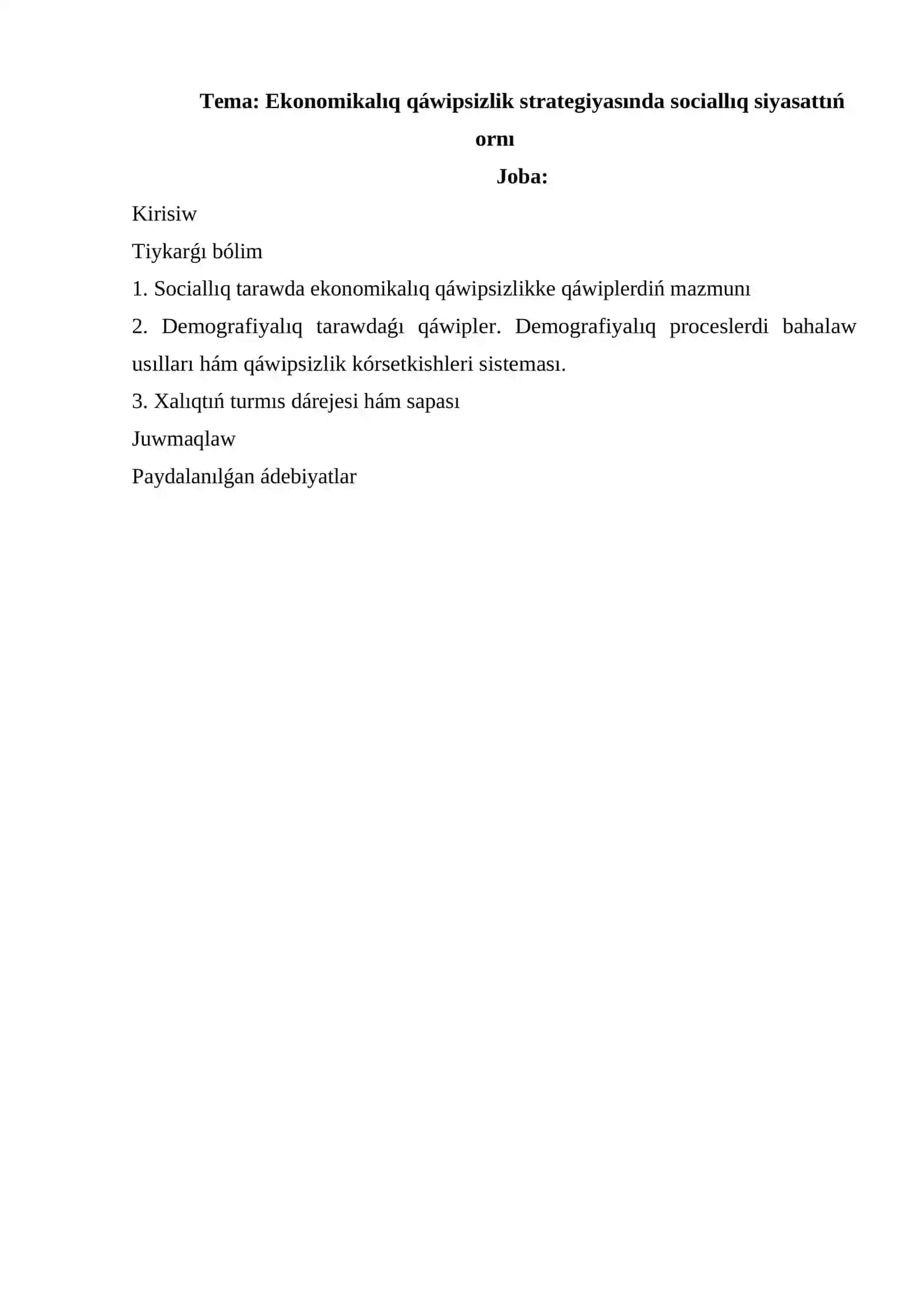 Ekonomikalıq qáwipsizlik strategiyasında sociallıq siyasattıń ornı 2