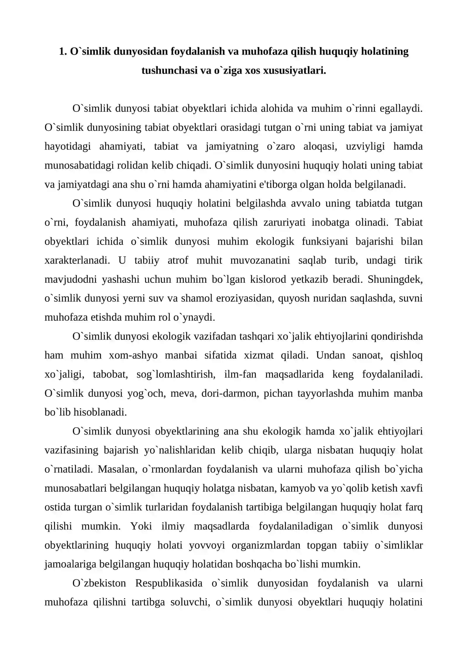 O`SIMLIK DUNYOSIDAN FOYDALANISH VA MUHOFAZA QILISHNING HUQUQIY HOLATI 2