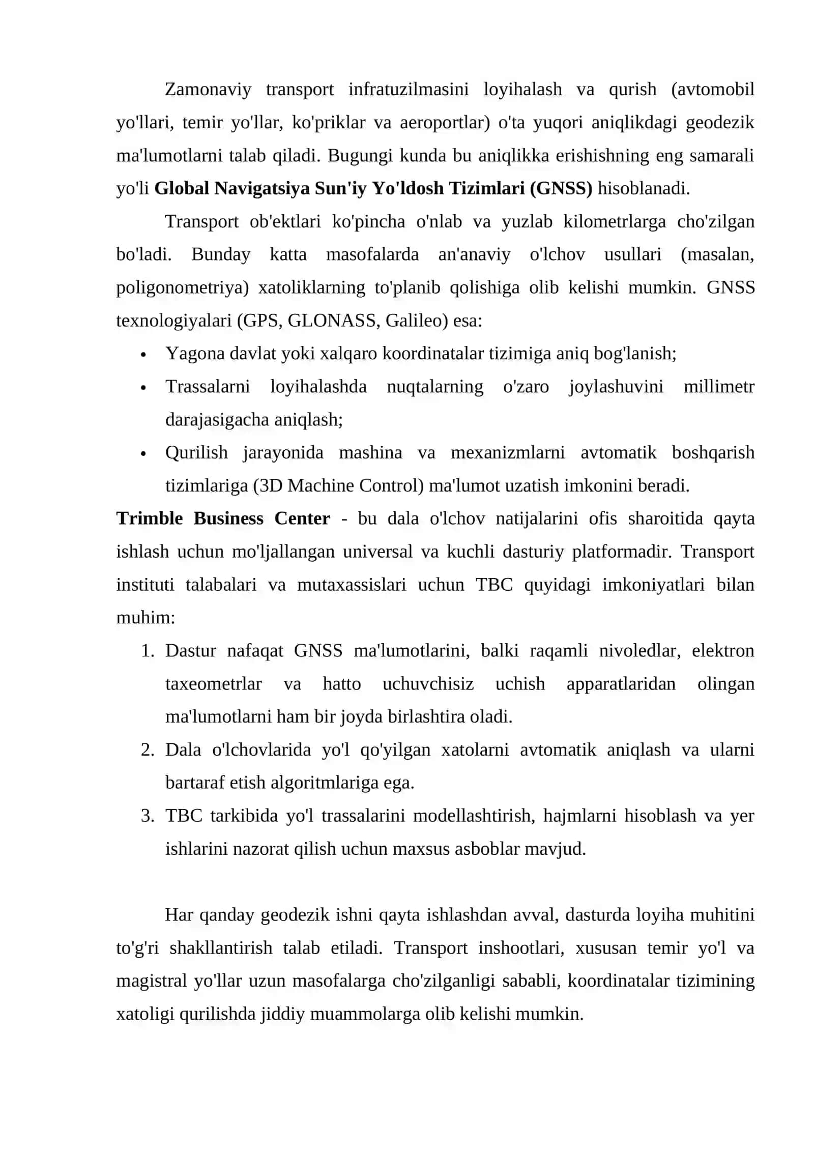 Trimble Business Center dasturi yordamida GNSS qiymatlarini qayta ishlash 2