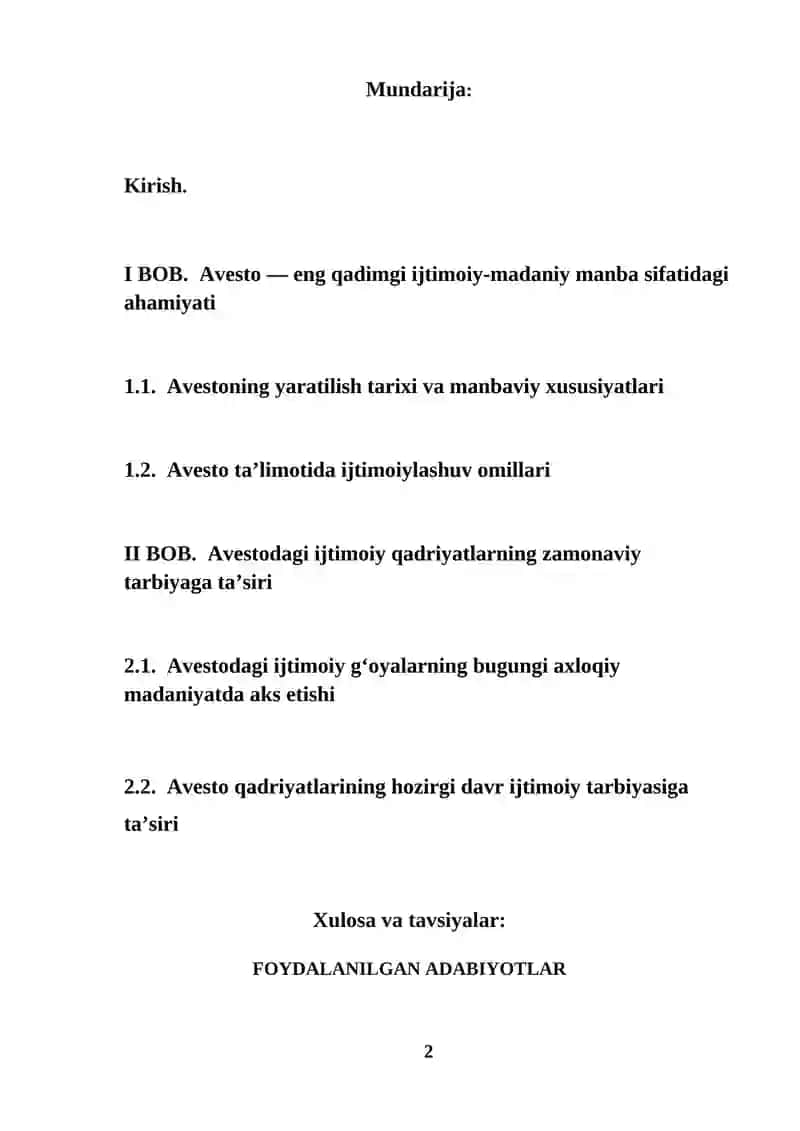 Avestoda ijtimoiylashuv jarayonining dastlabki ko'rinishlari (KURS ISHI) 2