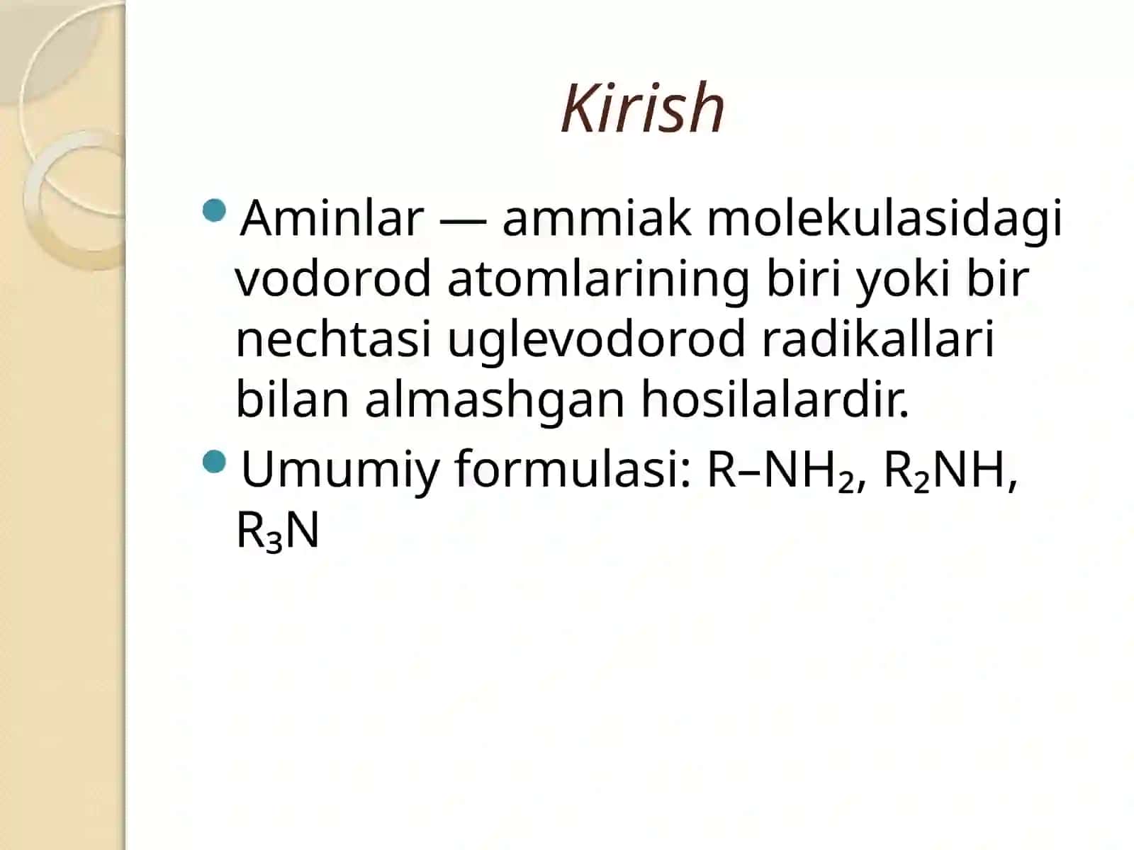 AminlarTuzilishi, klassifikatsiyasi, kimyoviy xossalari va tibbiyotda ishlatilishi 2