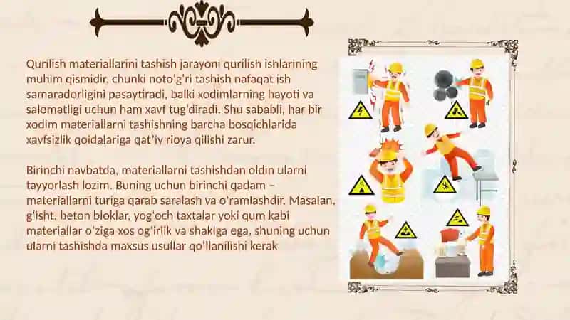 Qurilish materiallarini tashish jarayoni va xavfsizlik qoidalari 2
