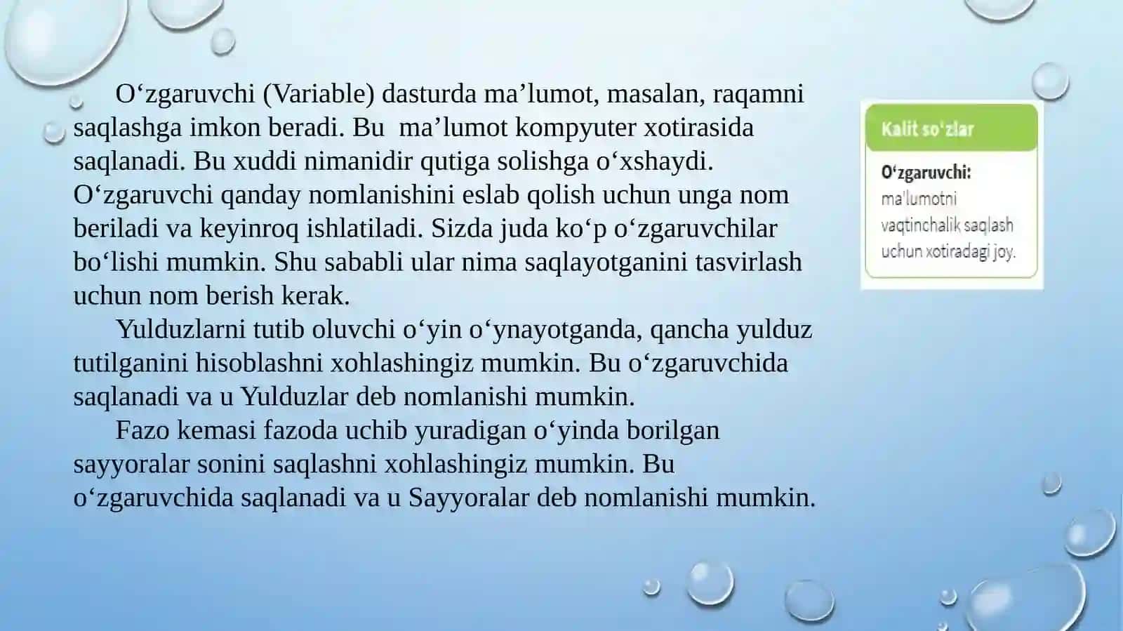 O’zgaruvchilar va ularni boshqarish 2