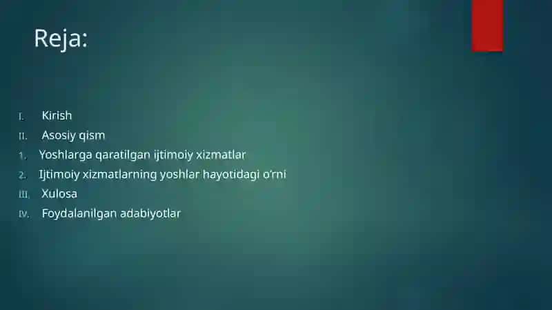 Yoshlar Uchun ijtimoiy xizmatlarning Tuzilishi va vazifalari 2