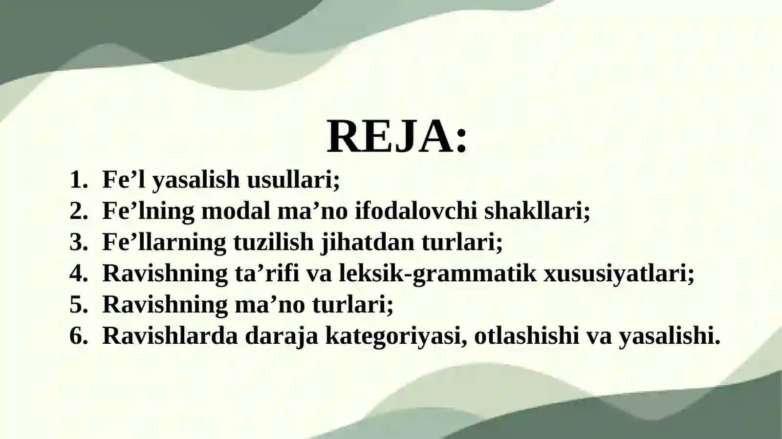 6-ma’ruza: Fe’llarning yasalishi 2