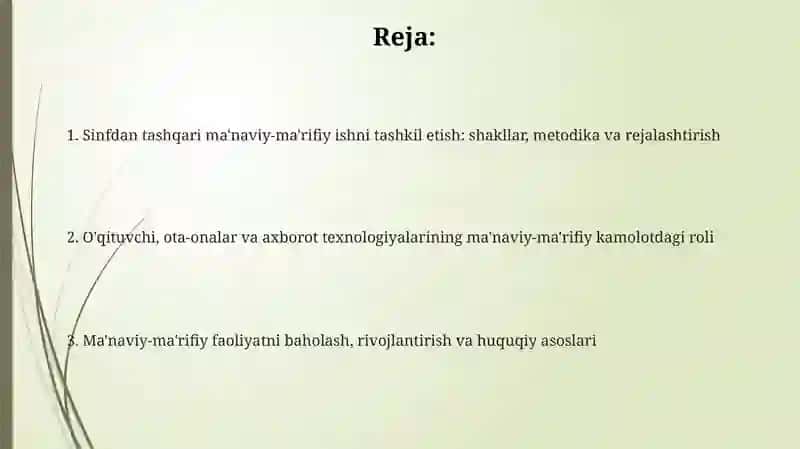 Tarbiya fani boʻyicha darsdan tashqari ma'naviy-ma'rifiy ishlarni tashkiliy-pedagogik jihatlari 2