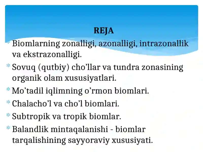 QURUQLIK ASOSIY BIOMLARINING ZONAL TARQALISHI VA BALANDLIK MINTAQALARI 2